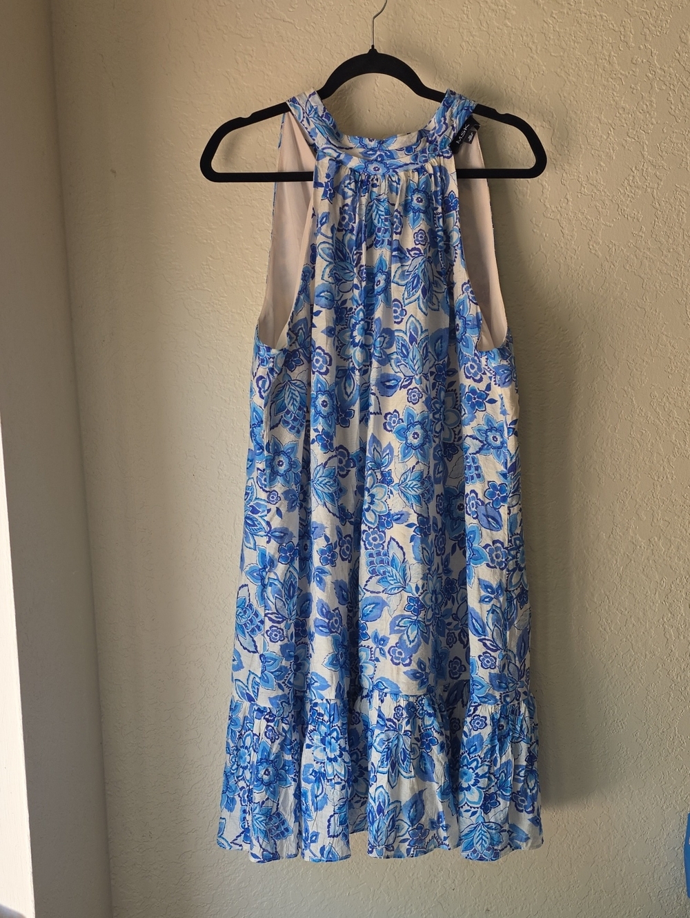MSK Blue and White Floral Halter Dress
